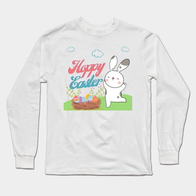 Cute Hoppy Easter Bunny | Easter Gift Ideas | Gifts for Kids | Gifts for Rabbit Bunny Lovers Long Sleeve T-Shirt by mschubbybunny